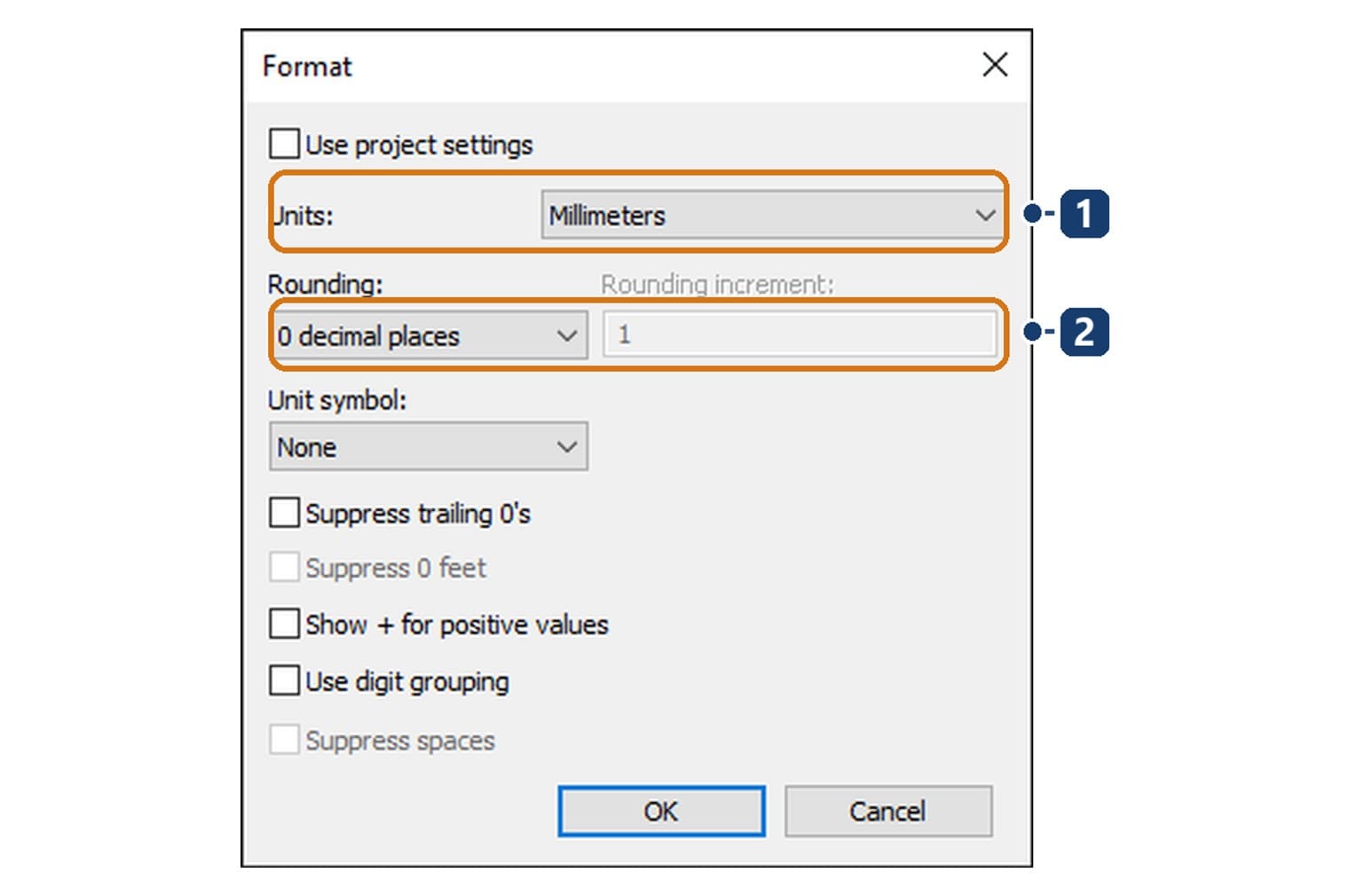 Hộp Format của kiểu kích thước