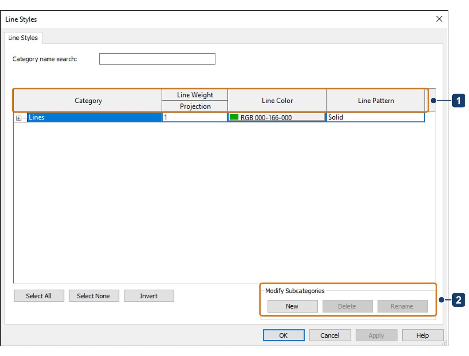 The Line Styles dialog