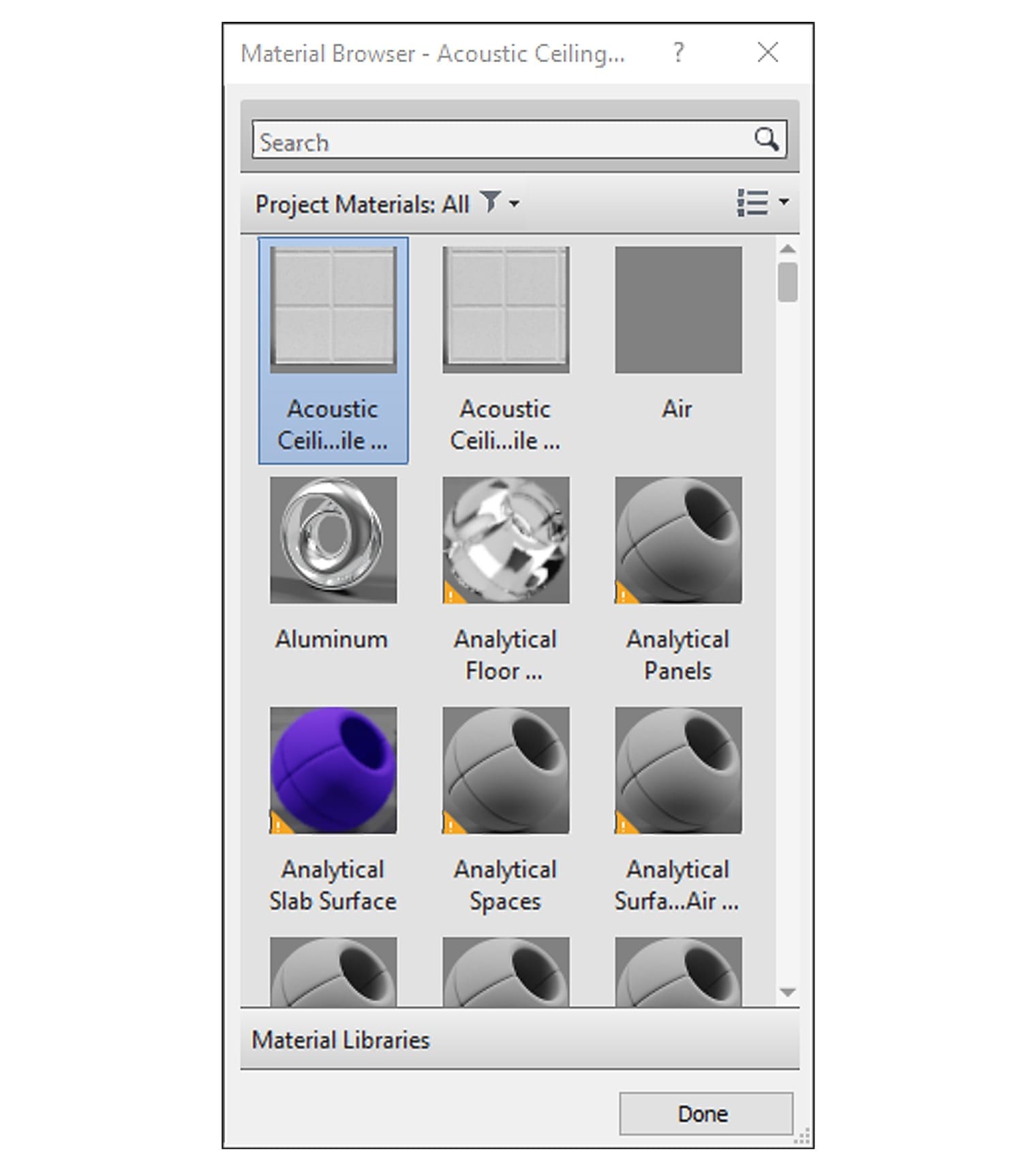 Hộp Material Browser của lệnh Paint