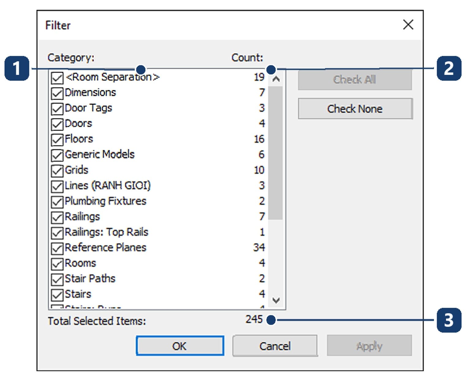 The Filter dialog