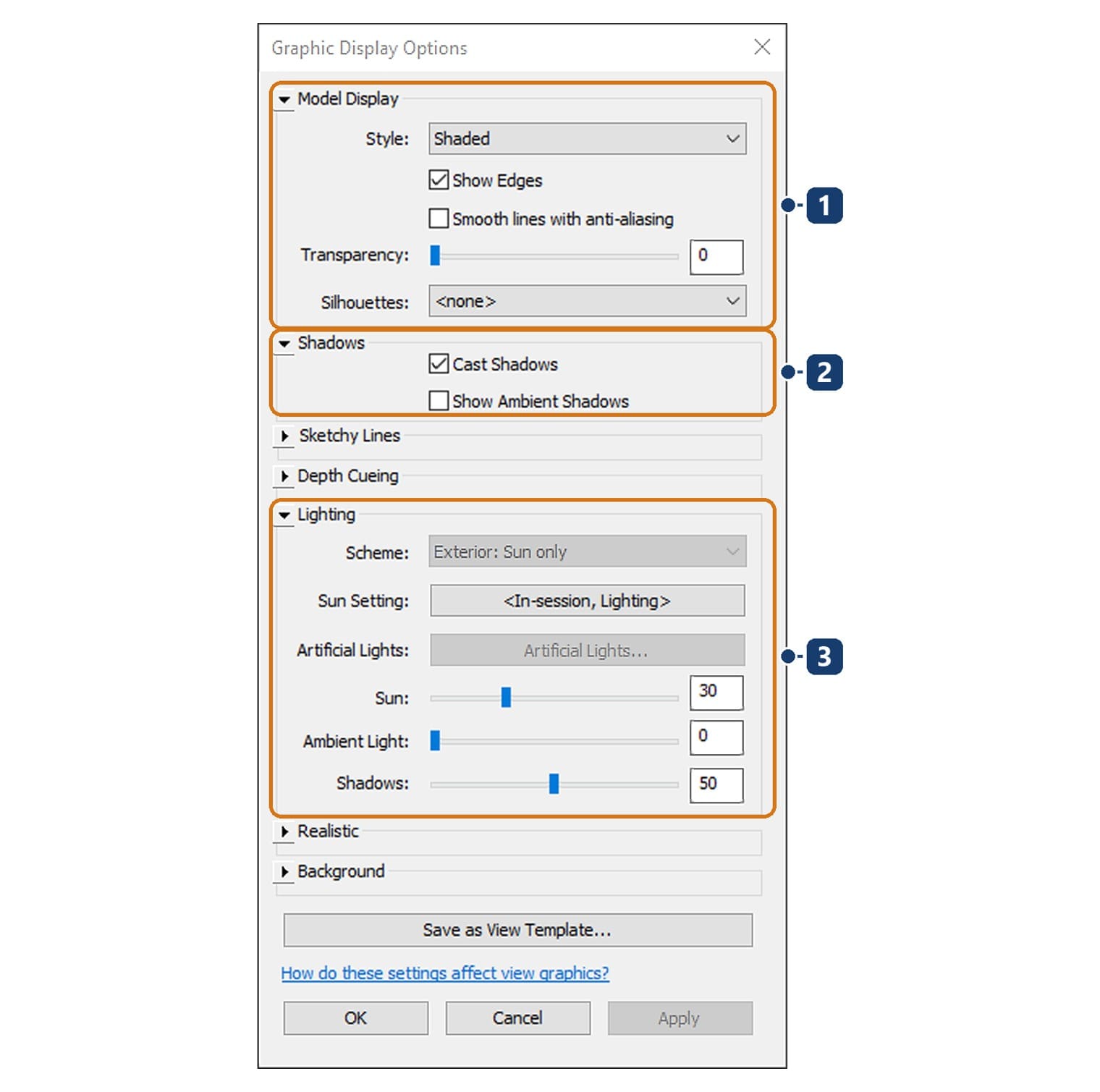 The Graphic Display Options dialog