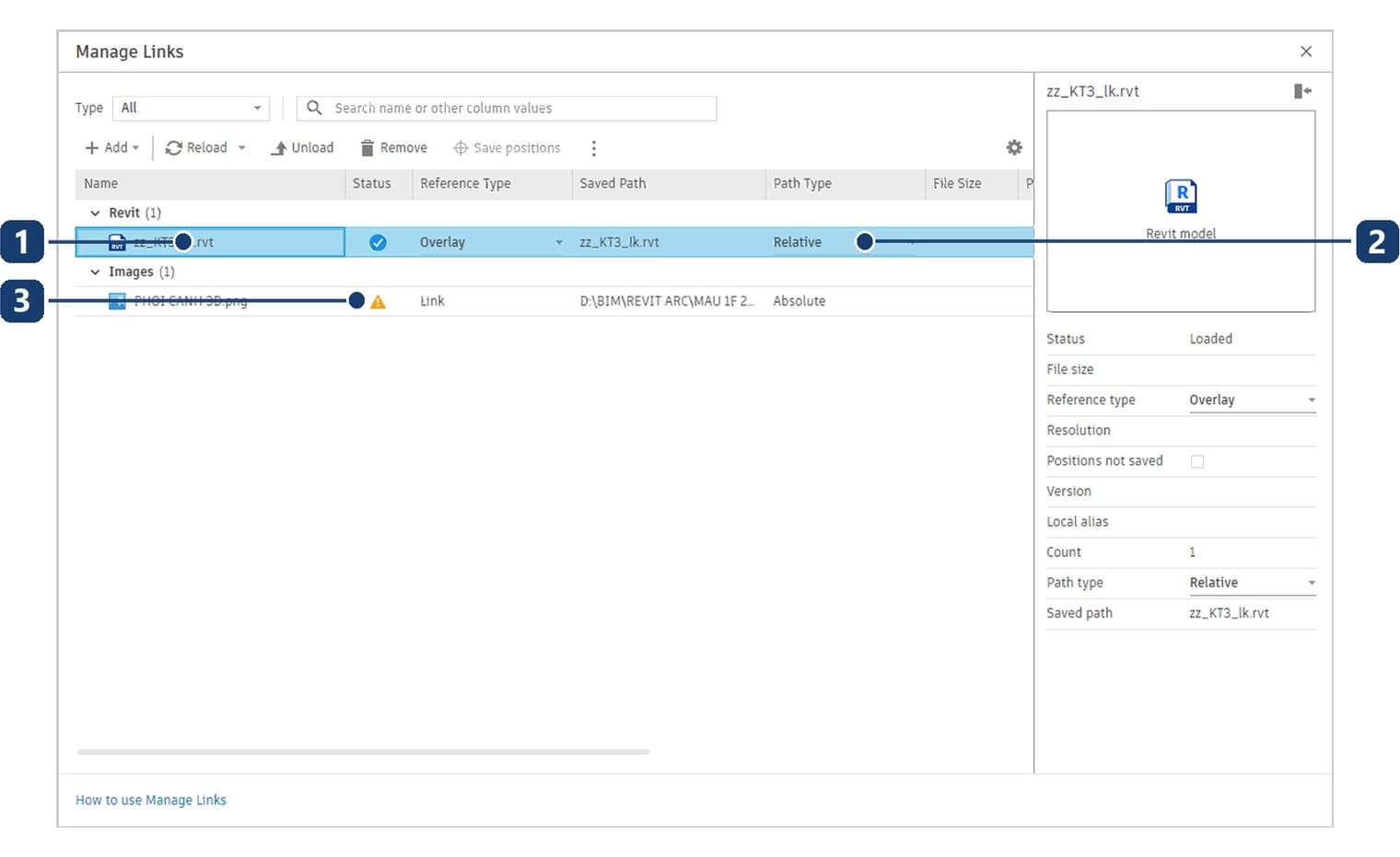 The Manage Links dialog