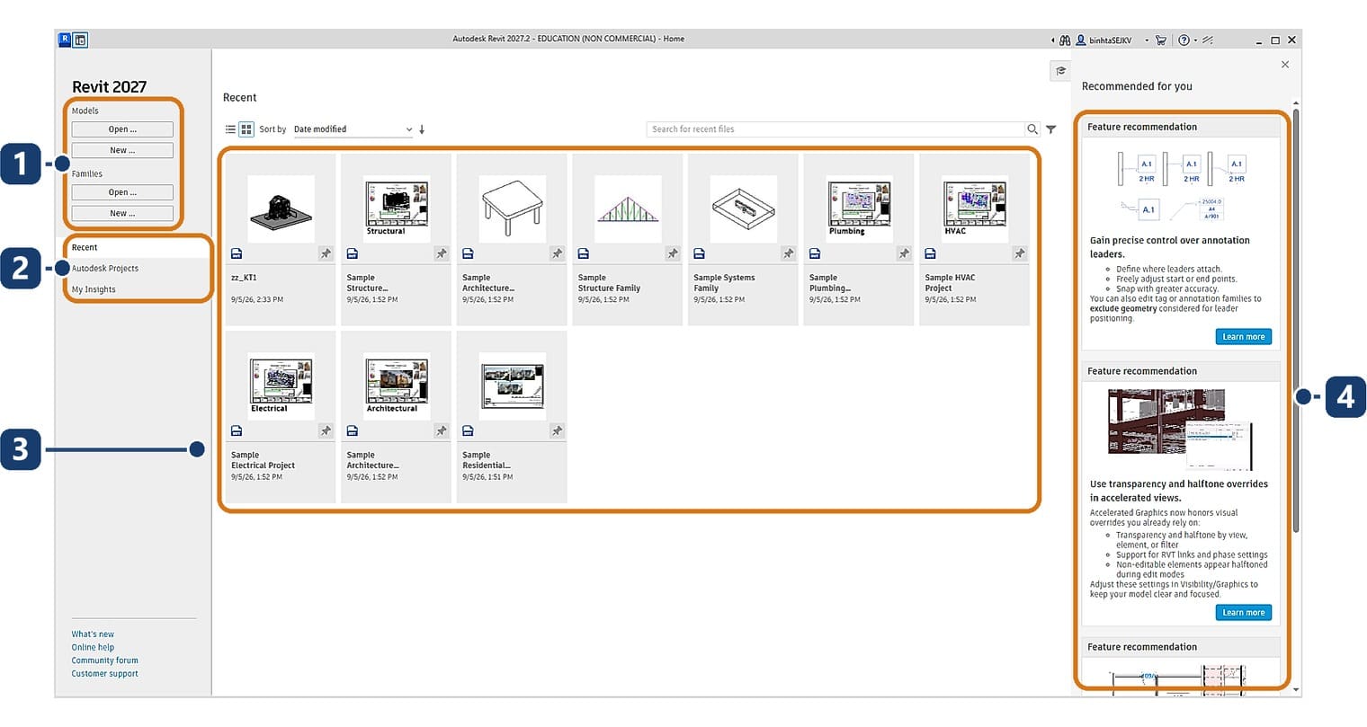 The Revit 2027 Home screen