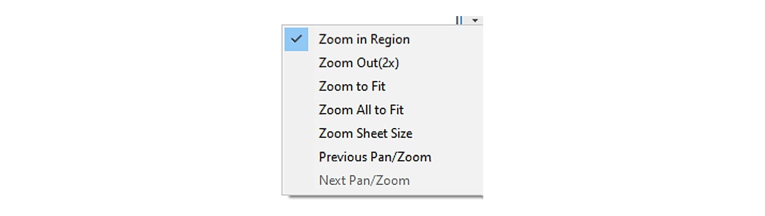 The zoom menu on the navigation bar