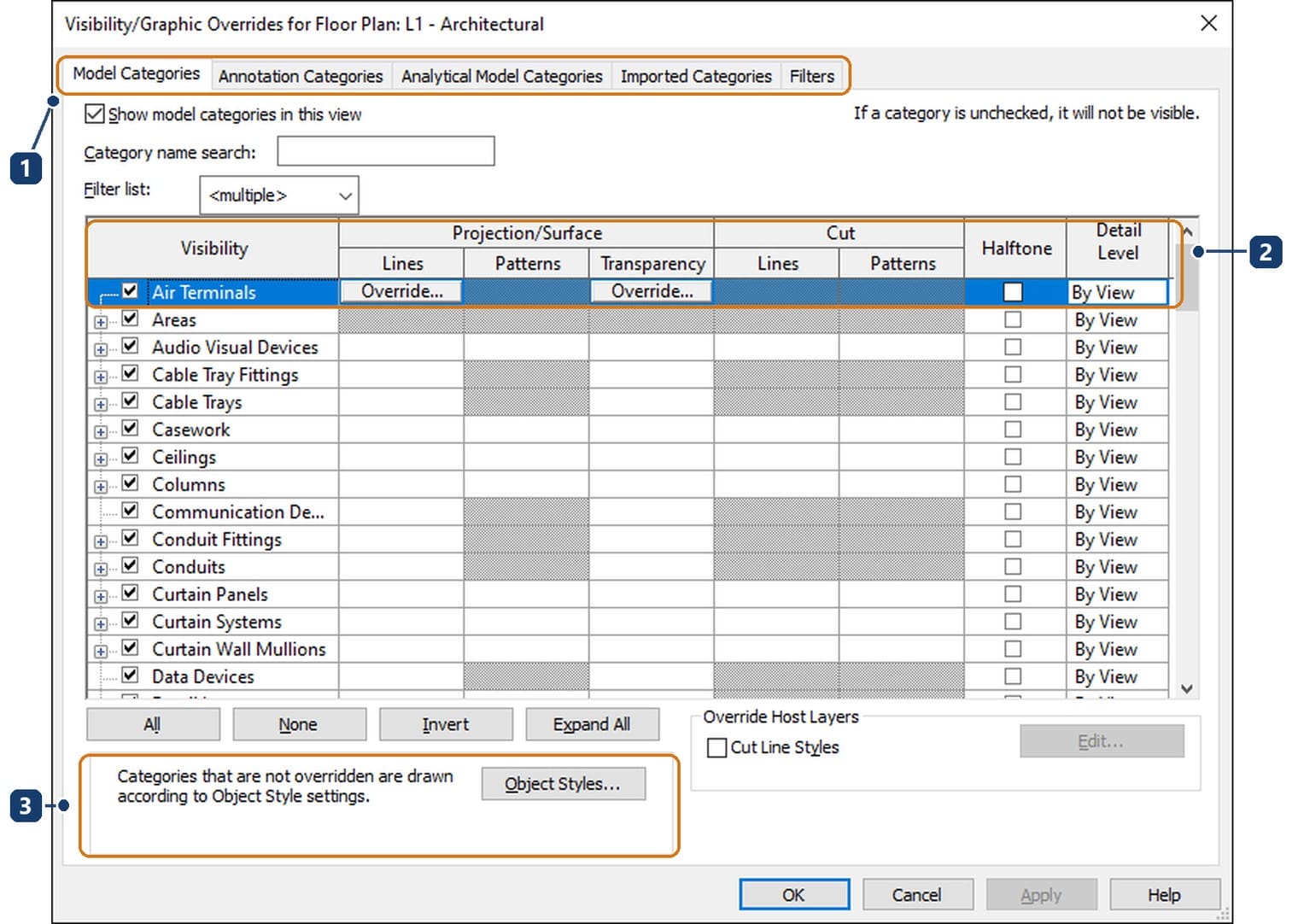 The Visibility/Graphic Overrides dialog