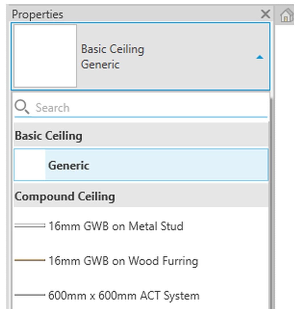 The ceiling types in the Metric template