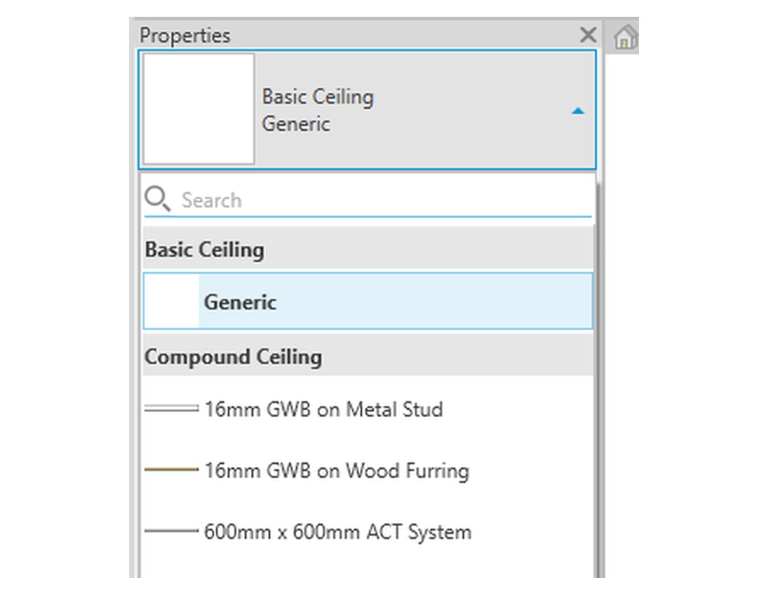 The ceiling types in the Metric template