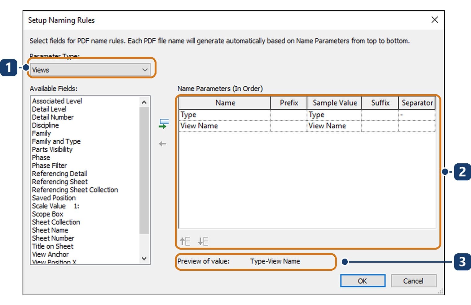 The Setup Naming Rules dialog