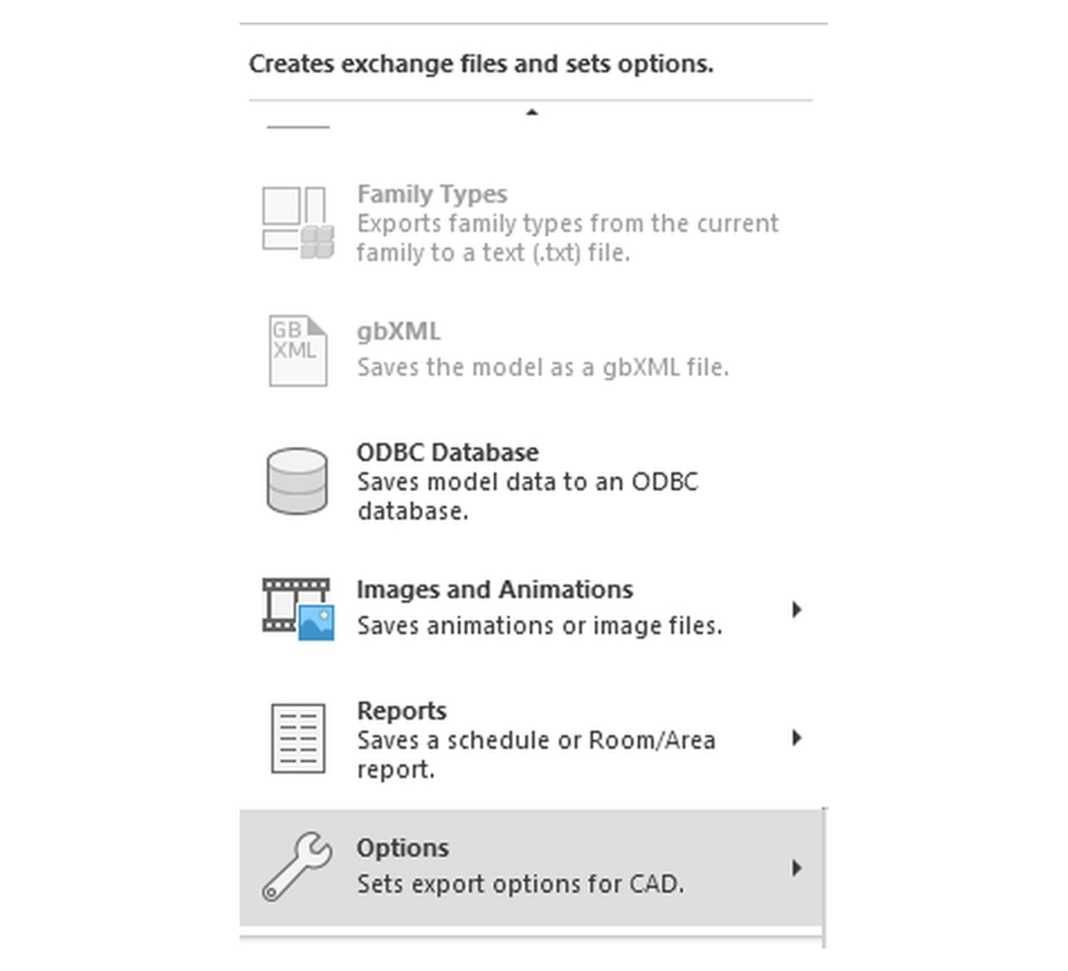 The File Export menu