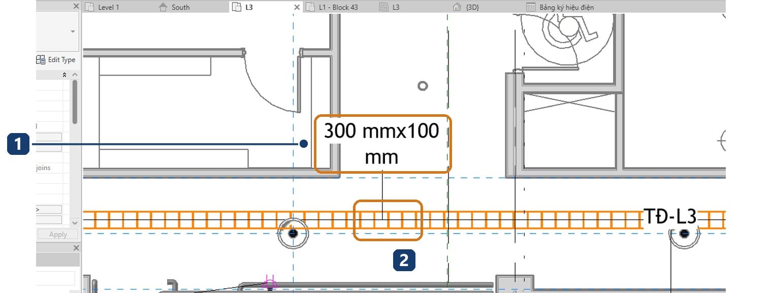 1 nhãn máng cáp đọc cỡ 300 mmx100 mm; 2 đường dẫn nối từ nhãn về đúng đoạn máng