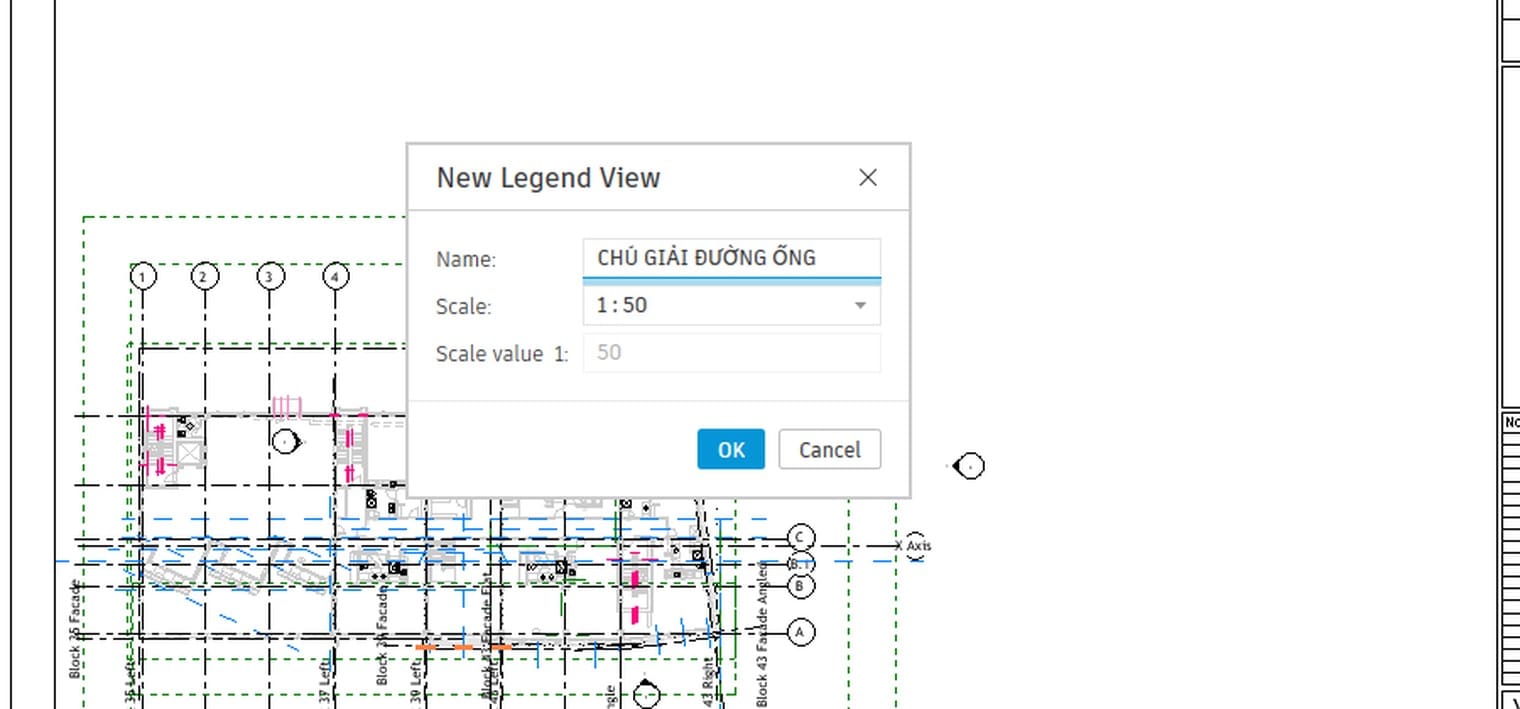 Hộp New Legend View hỏi tên và tỉ lệ trước khi mở khung nhìn chú giải