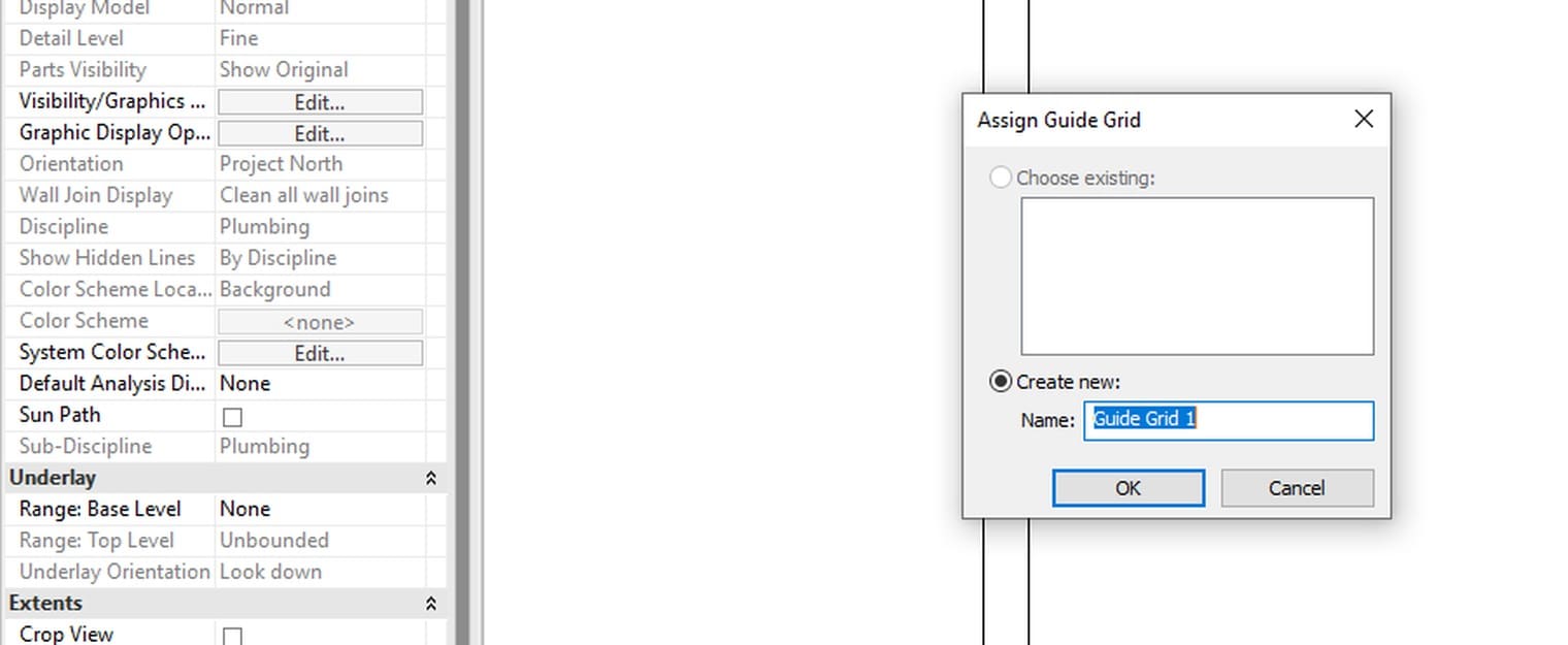 Hộp Assign Guide Grid với hai lựa chọn Choose existing và Create new