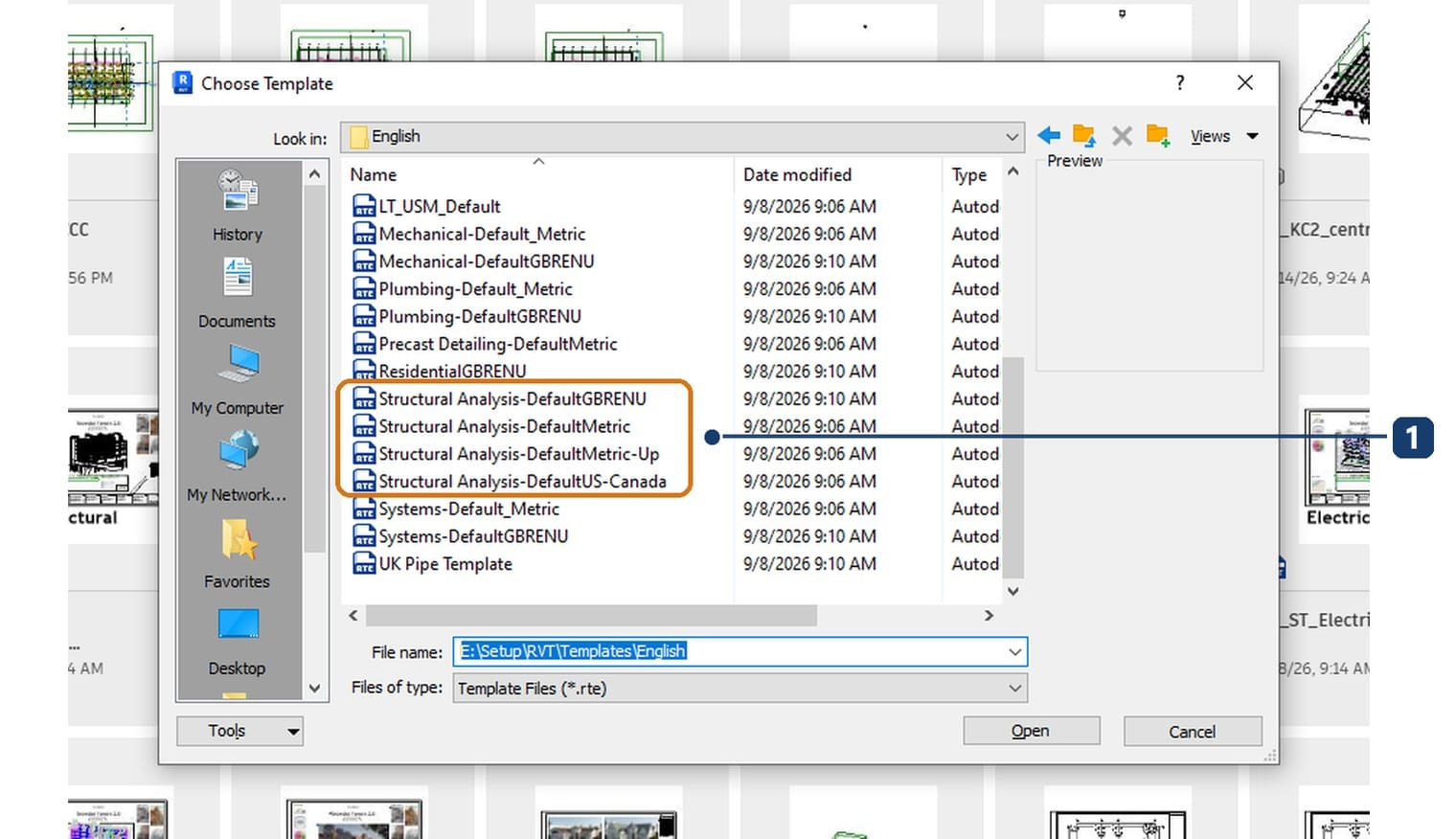 1 the four structural templates in the metric folder of the Revit 2027 install