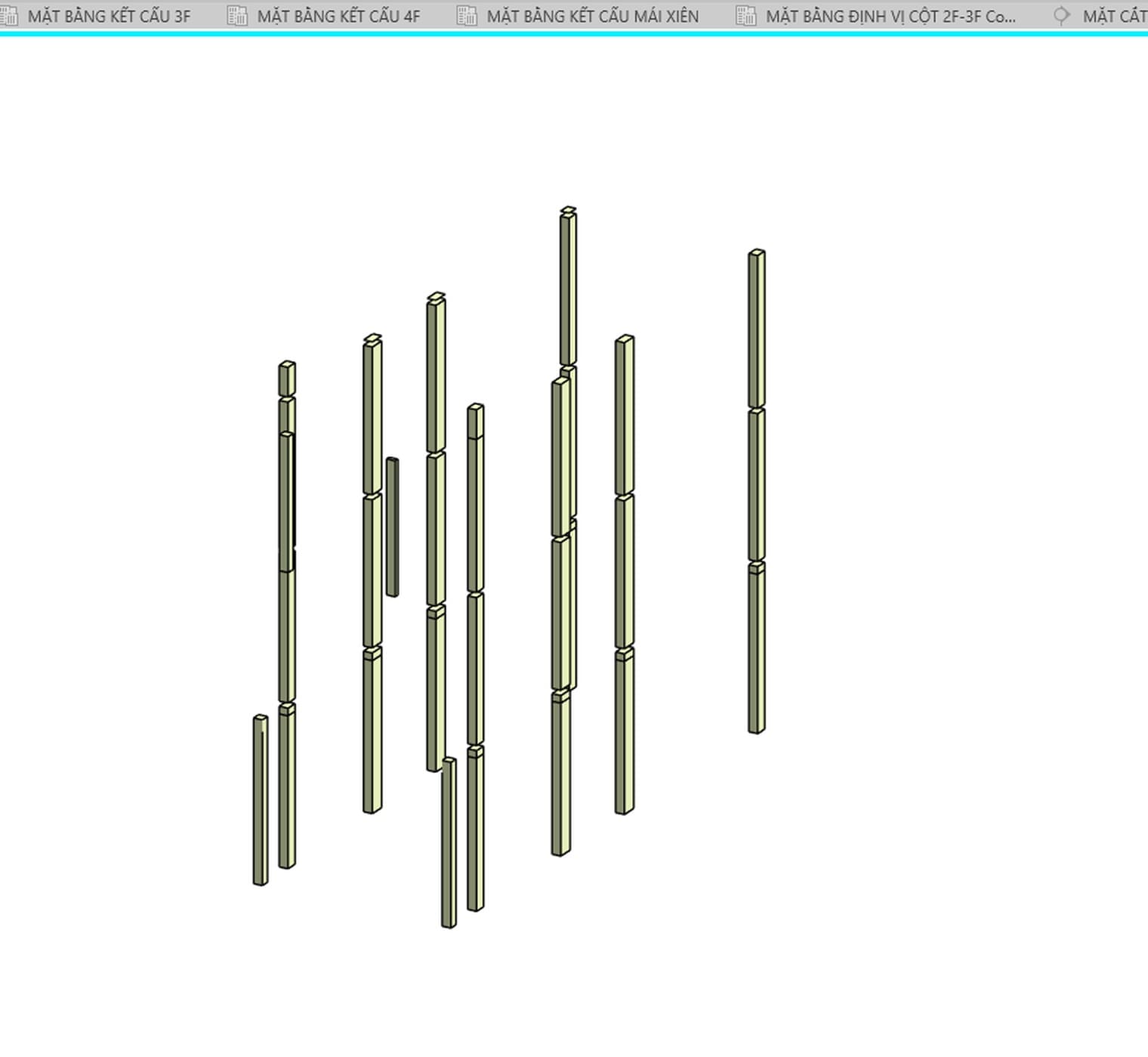 The whole column set after isolating the Structural Columns category, with the joint at each level clearly visible