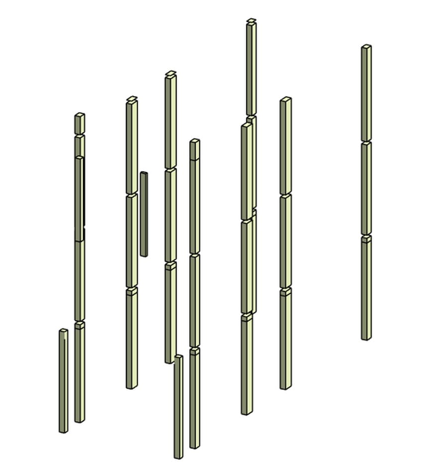 Cả hệ cột của công trình sau khi cô lập chủng loại Structural Columns, thấy rõ chỗ nối cột tại từng cao trình