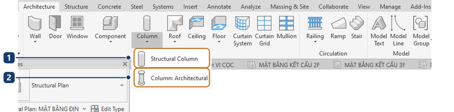 1 Structural Column, the load-bearing member. 2 Column: Architectural, the cladding member