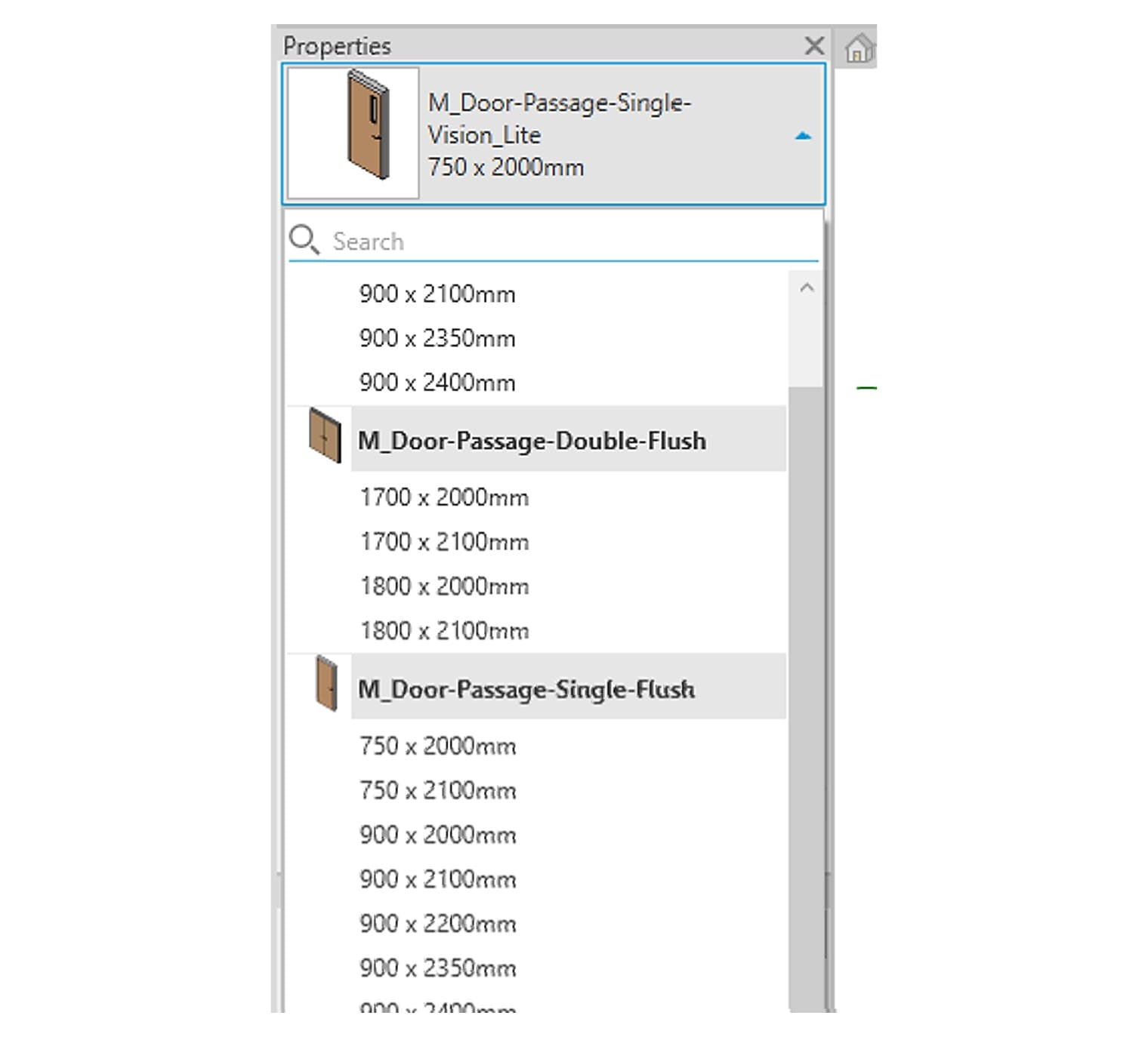 Door types in the Type Selector