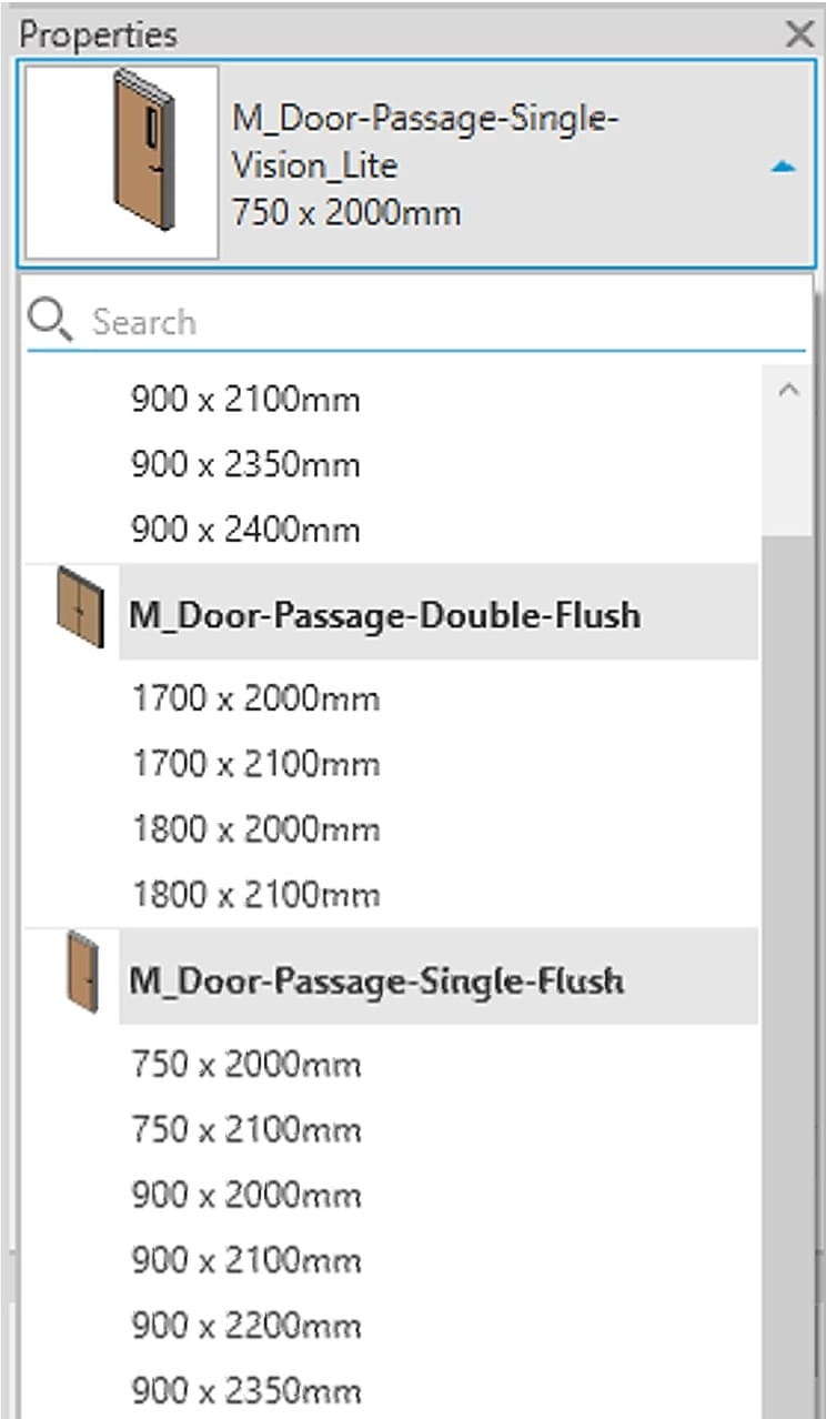 Door types in the Type Selector