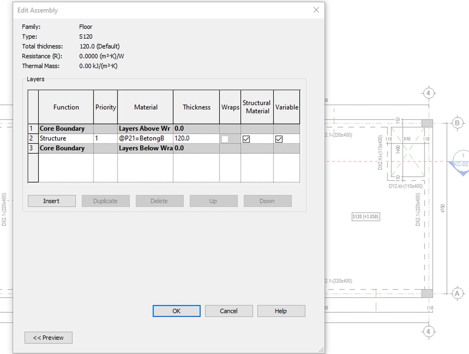 The Edit Assembly dialog of a floor type