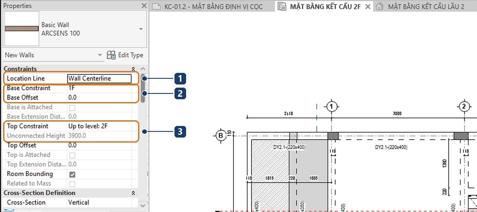 The Constraints group in structural wall Properties