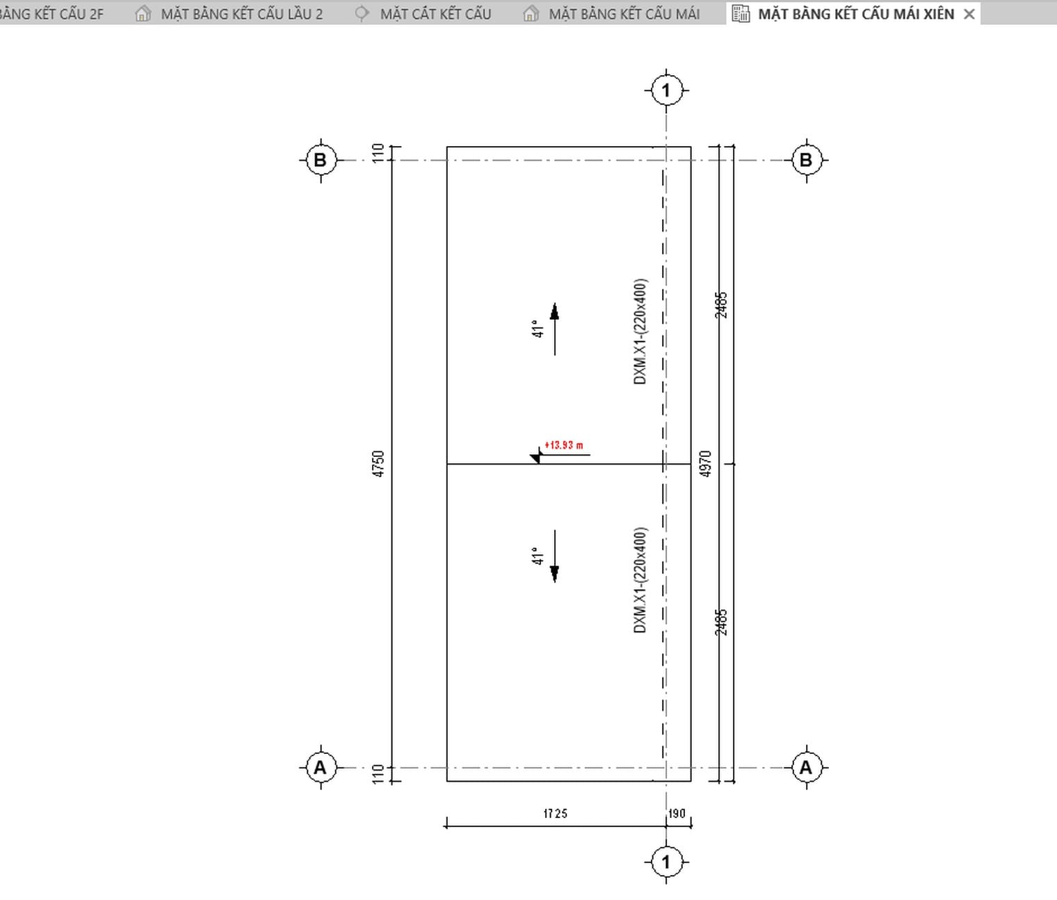 The sloped roof plan with slope annotations