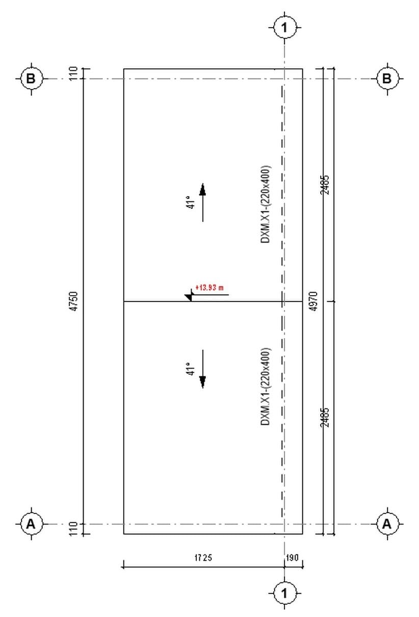 The sloped roof plan of the sample house with slope annotations