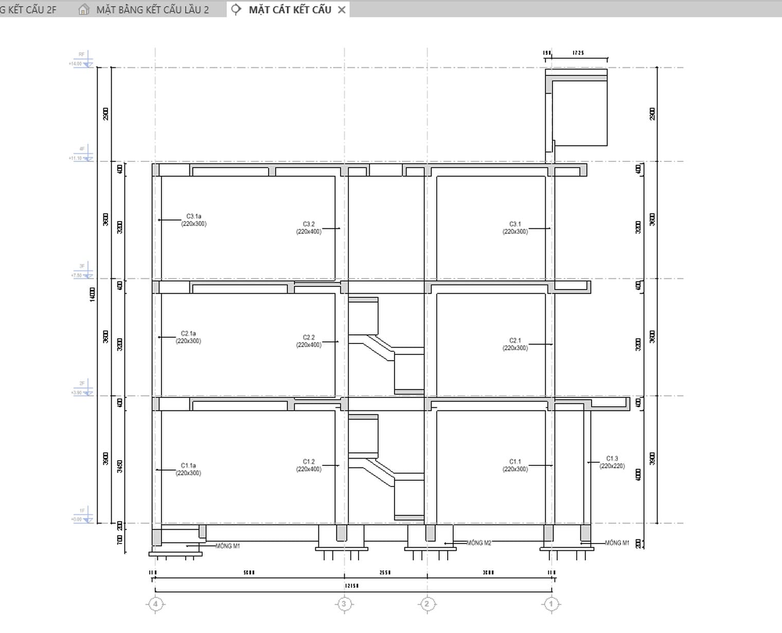 A structural section with five levels