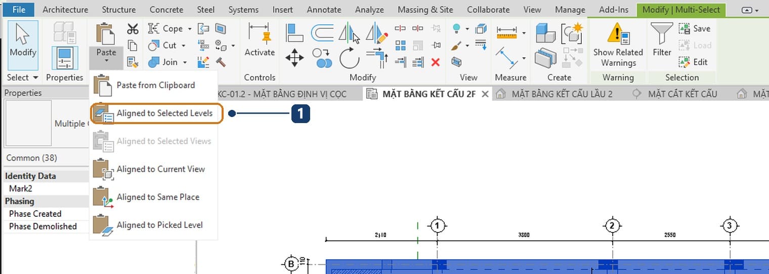 The Paste drop-down menu