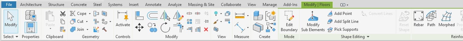The Shape Editing panel with a slab selected
