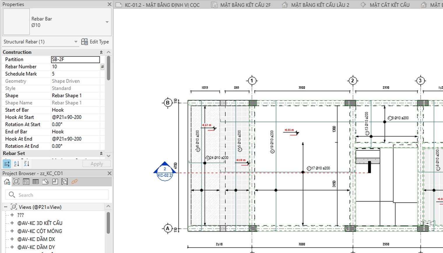 Nhóm Construction của một bộ thép sàn với hai đầu đều có móc