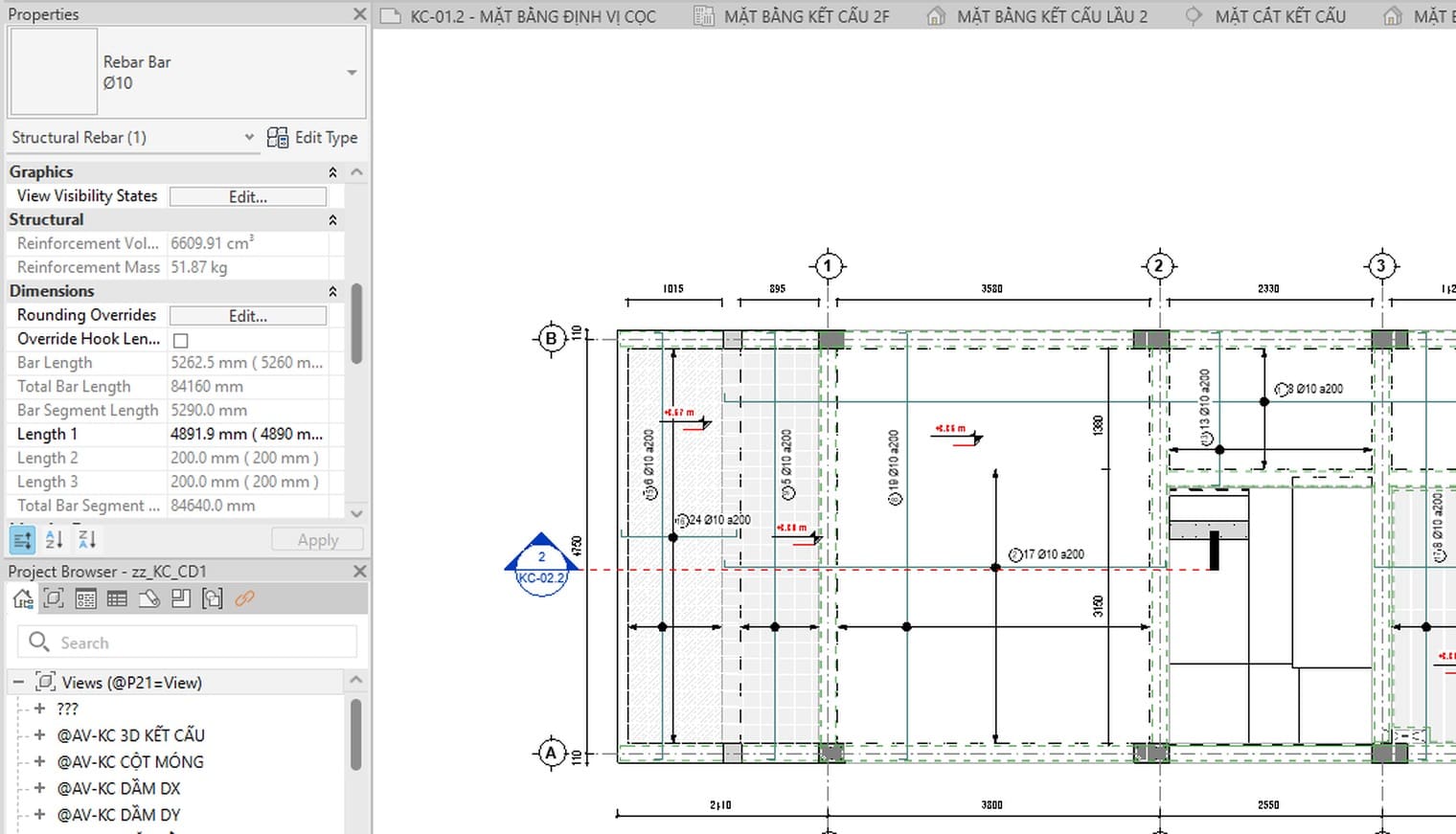 Nhóm Dimensions với chiều dài thanh và chiều dài từng đoạn