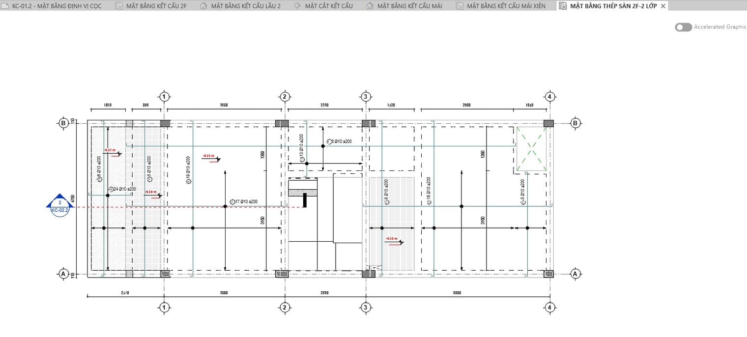 Mặt bằng thép sàn hai lớp với nhãn số thanh và khoảng cách
