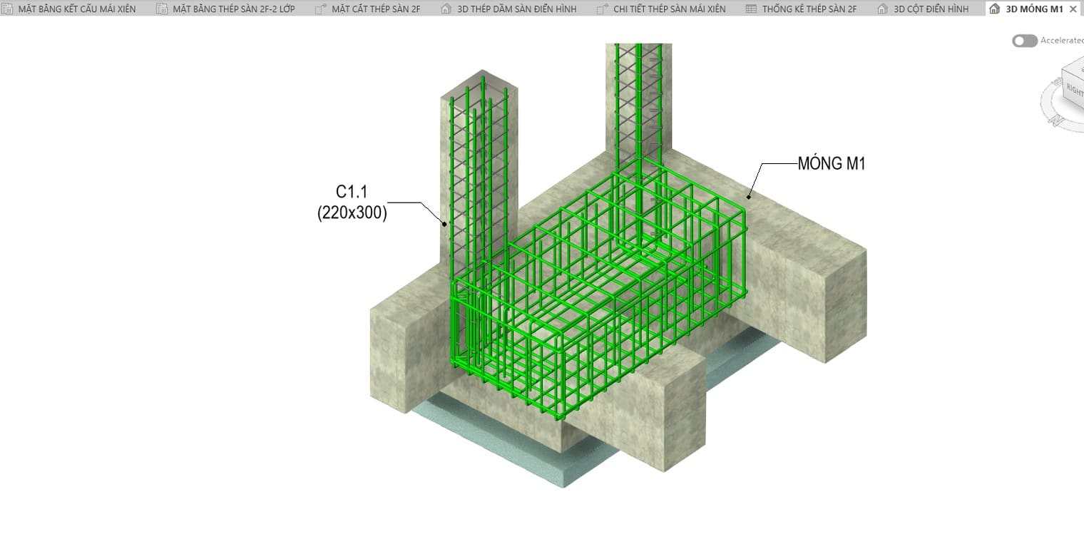 A pile cap reinforcement cage with the column starter bars dropping into it, seen in a three-dimensional view