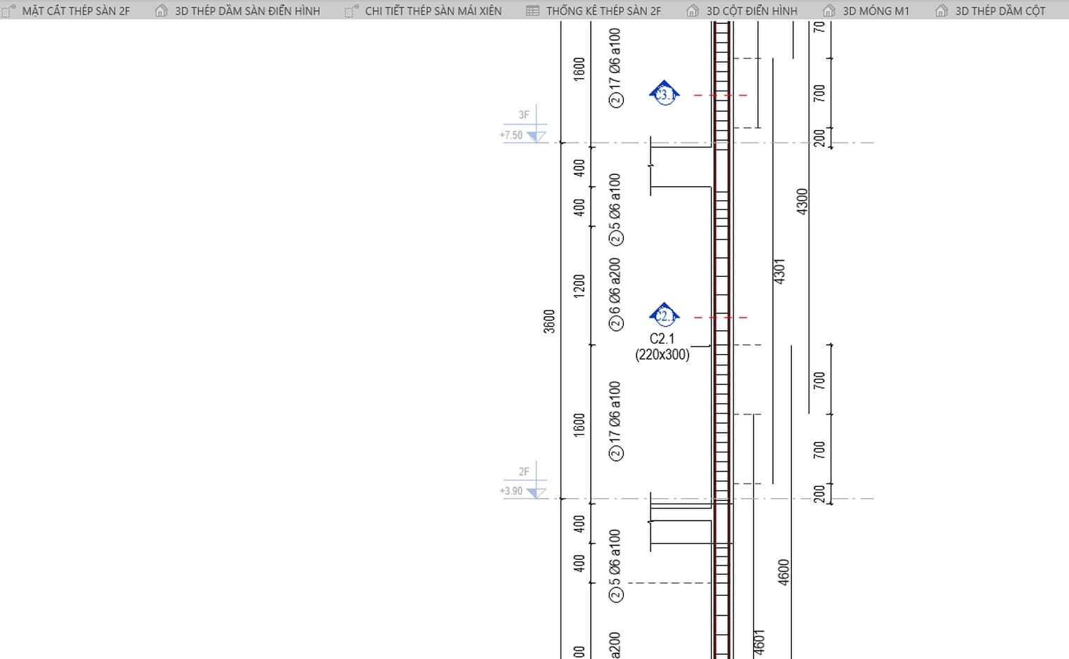 An elevation section of one column lift showing close and wide tie zones