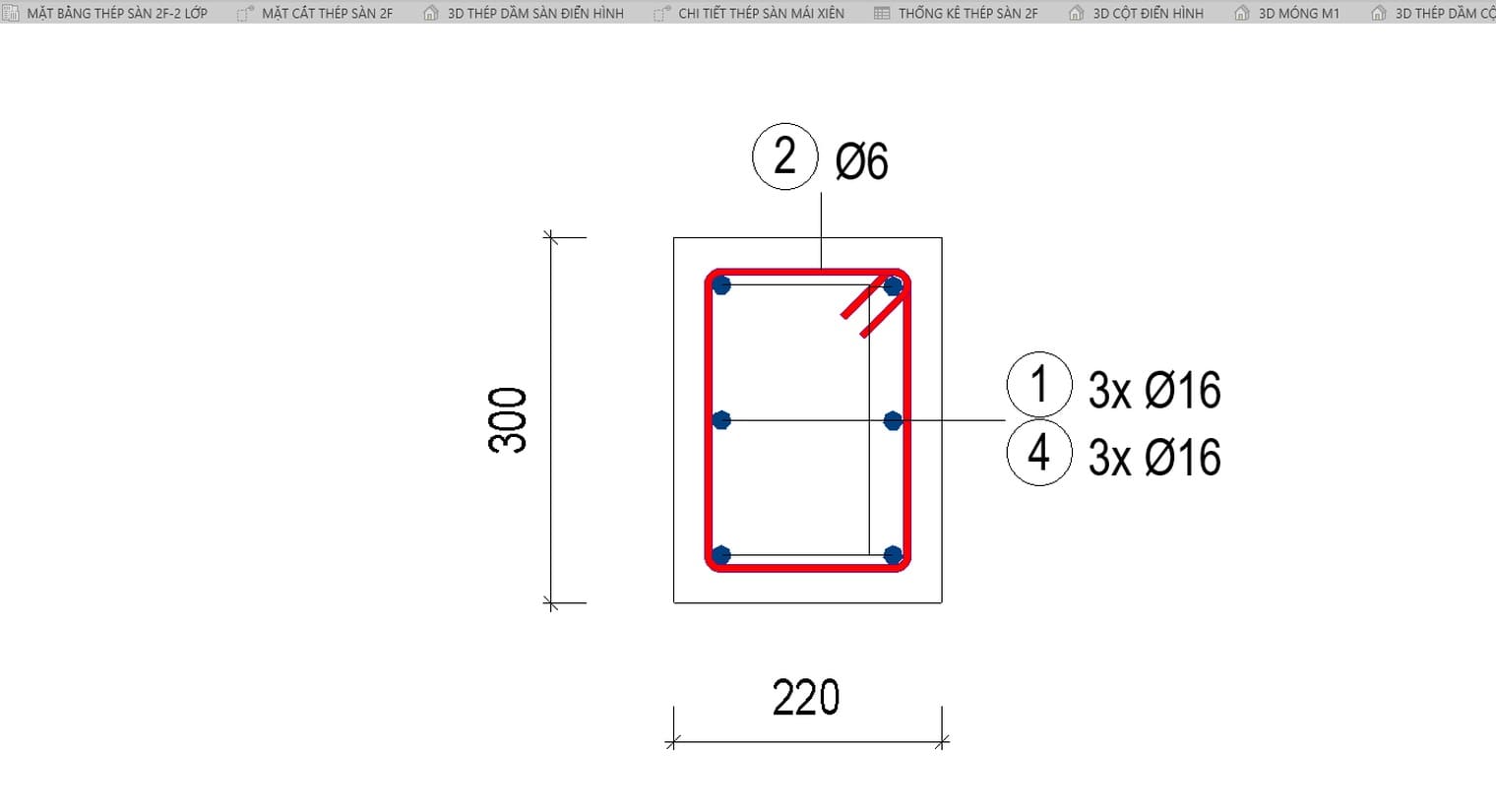 The cross section of column C1.1 with vertical bars and ties