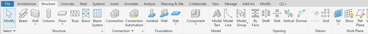 The Foundation panel on the Structure tab with its three buttons