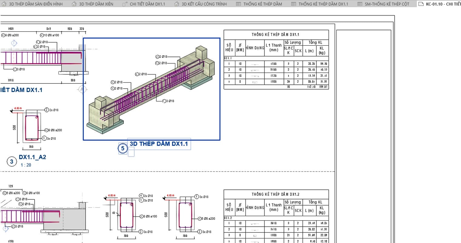 A beam detail and the rebar schedule of that same beam side by side on one sheet