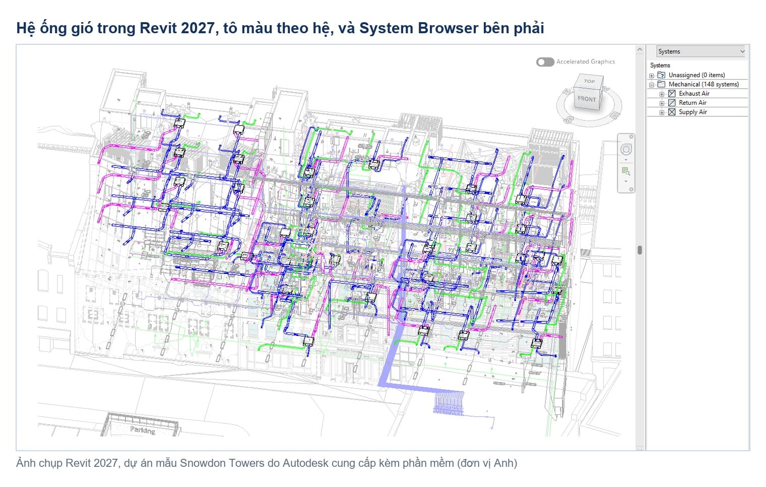 Hệ ống gió tô màu theo từng hệ và System Browser trong Revit 2027
