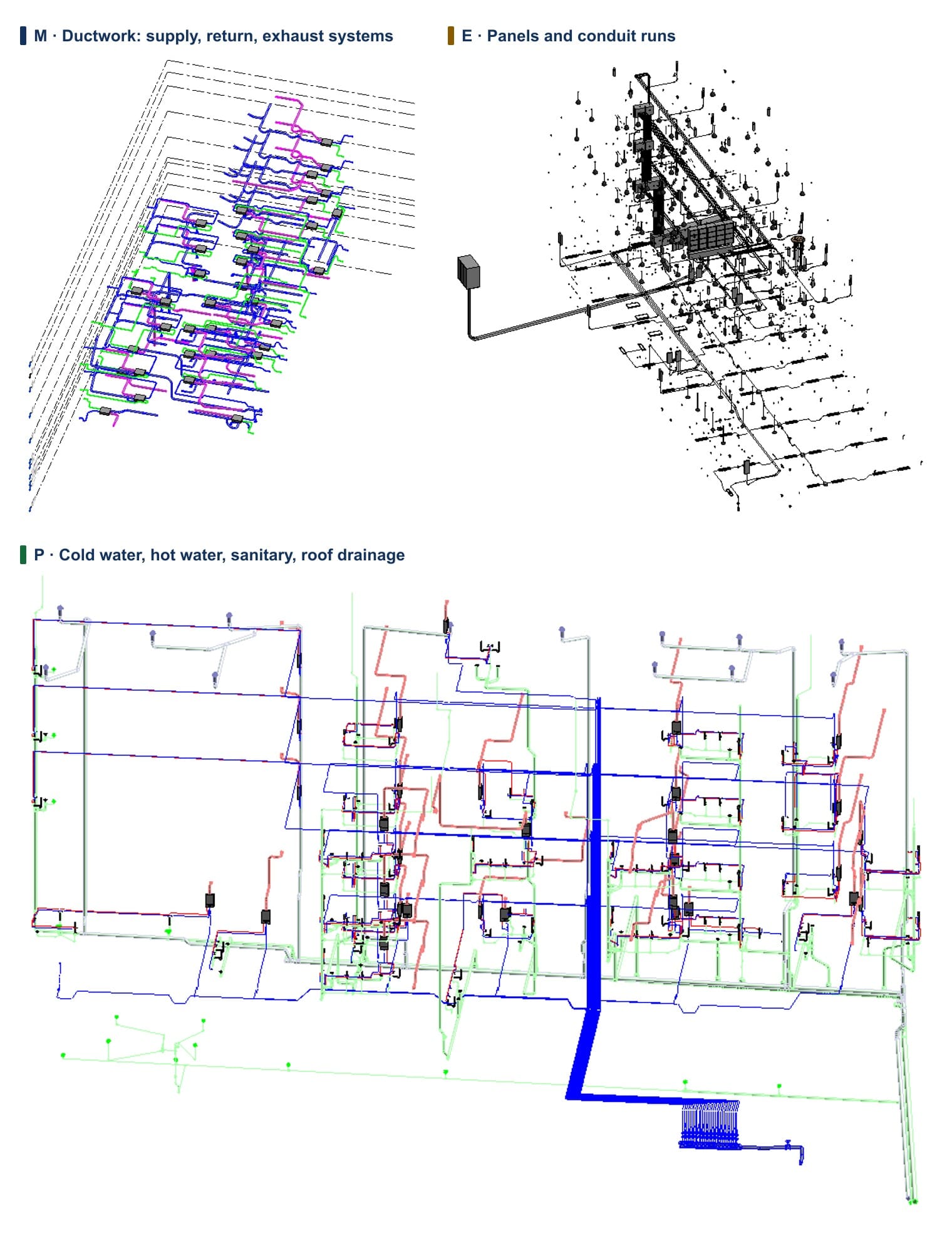 The mechanical, plumbing and electrical models of one building in Revit 2027
