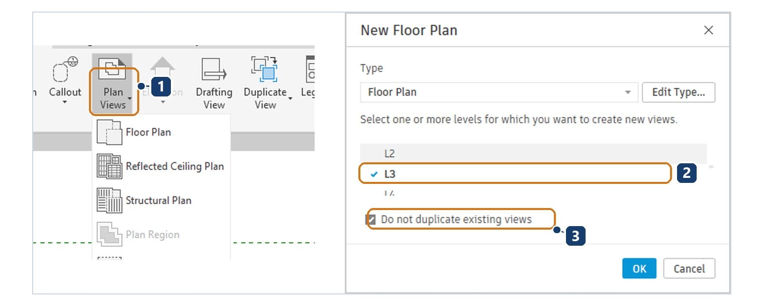 Plan Views và hộp New Floor Plan