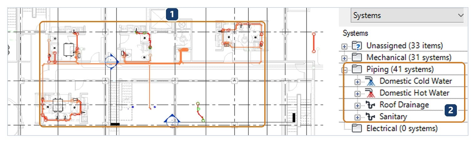 Mặt bằng cấp nước tầng 2 của tệp Plumbing