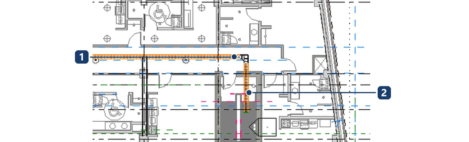 Máng rẽ vào hộp kỹ thuật, co được đặt tự động tại chỗ đổi hướng