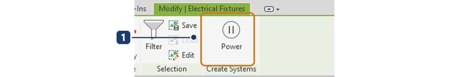 1 nút Power: tạo mạch cho các thiết bị đang chọn, hiện ra khi đầu nối của family là loại Power