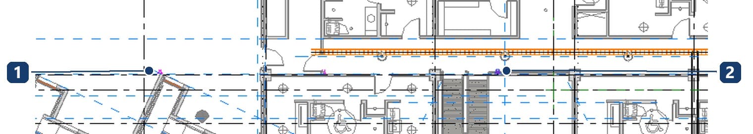 1 và 2 ký hiệu ổ cắm sau khi đặt, nằm trên tường của mô hình kiến trúc liên kết