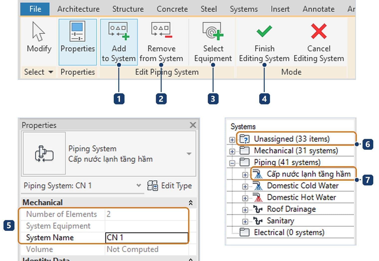 The Edit Piping System tab