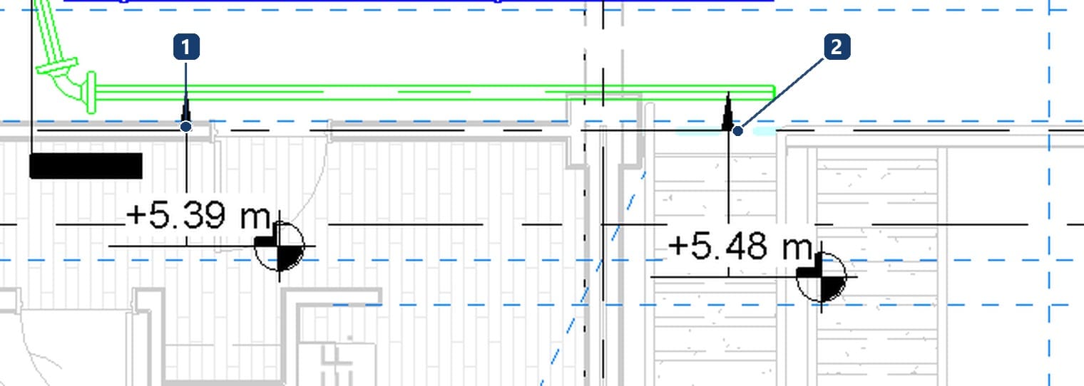 1 cao độ đáy đầu thấp, 2 cao độ đáy đầu cao; hai số lệch nhau đúng bằng độ dốc nhân chiều dài