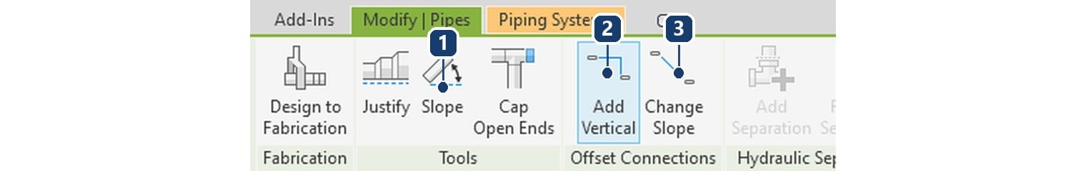 1 Slope mở trình sửa độ dốc, 2 Add Vertical, 3 Change Slope