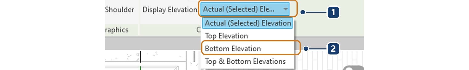 1 ô Display Elevation, 2 lựa chọn Bottom Elevation để ghi cao độ đáy ống