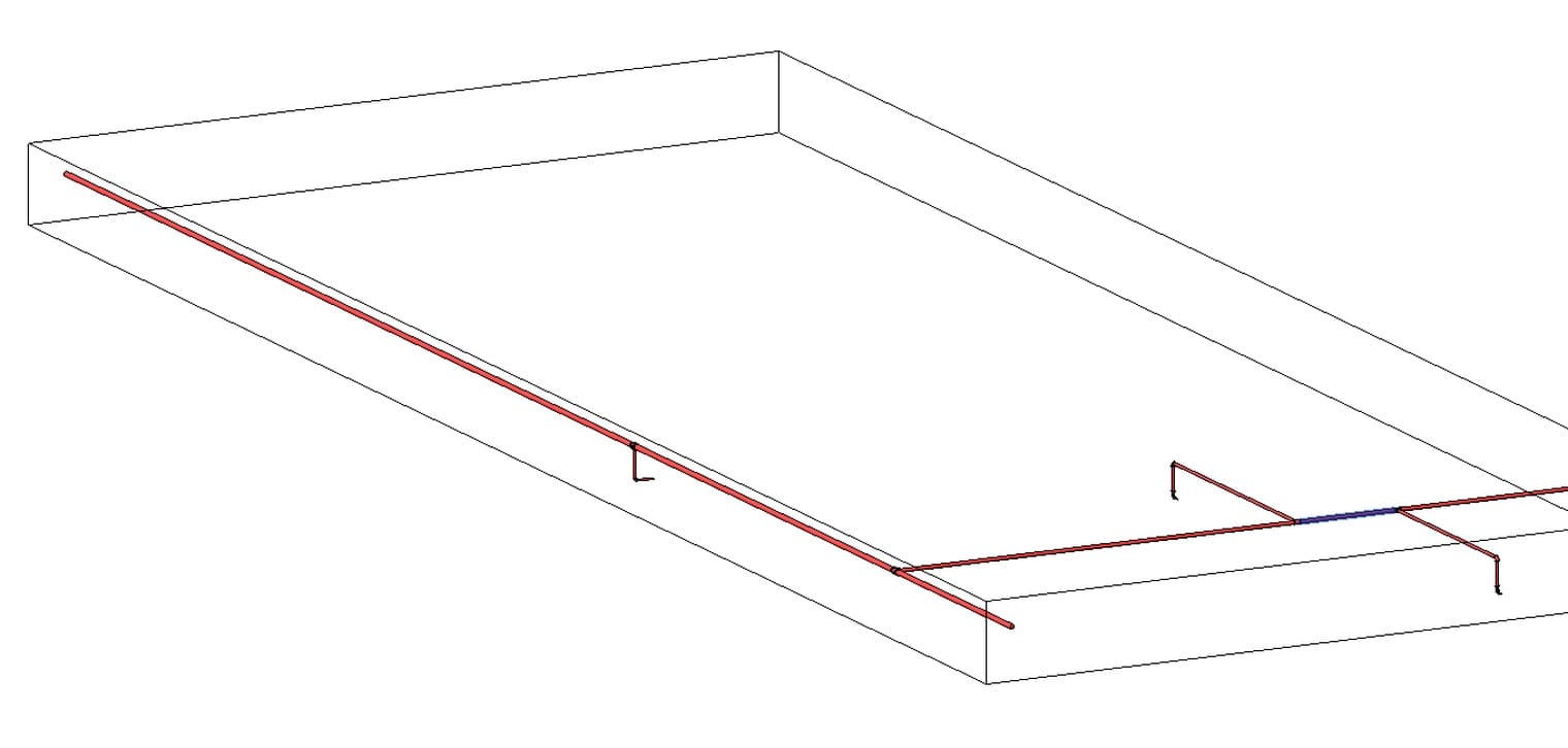 The fire protection network built in this article: a main along the corridor, a branch into the apartment and drops down to each head