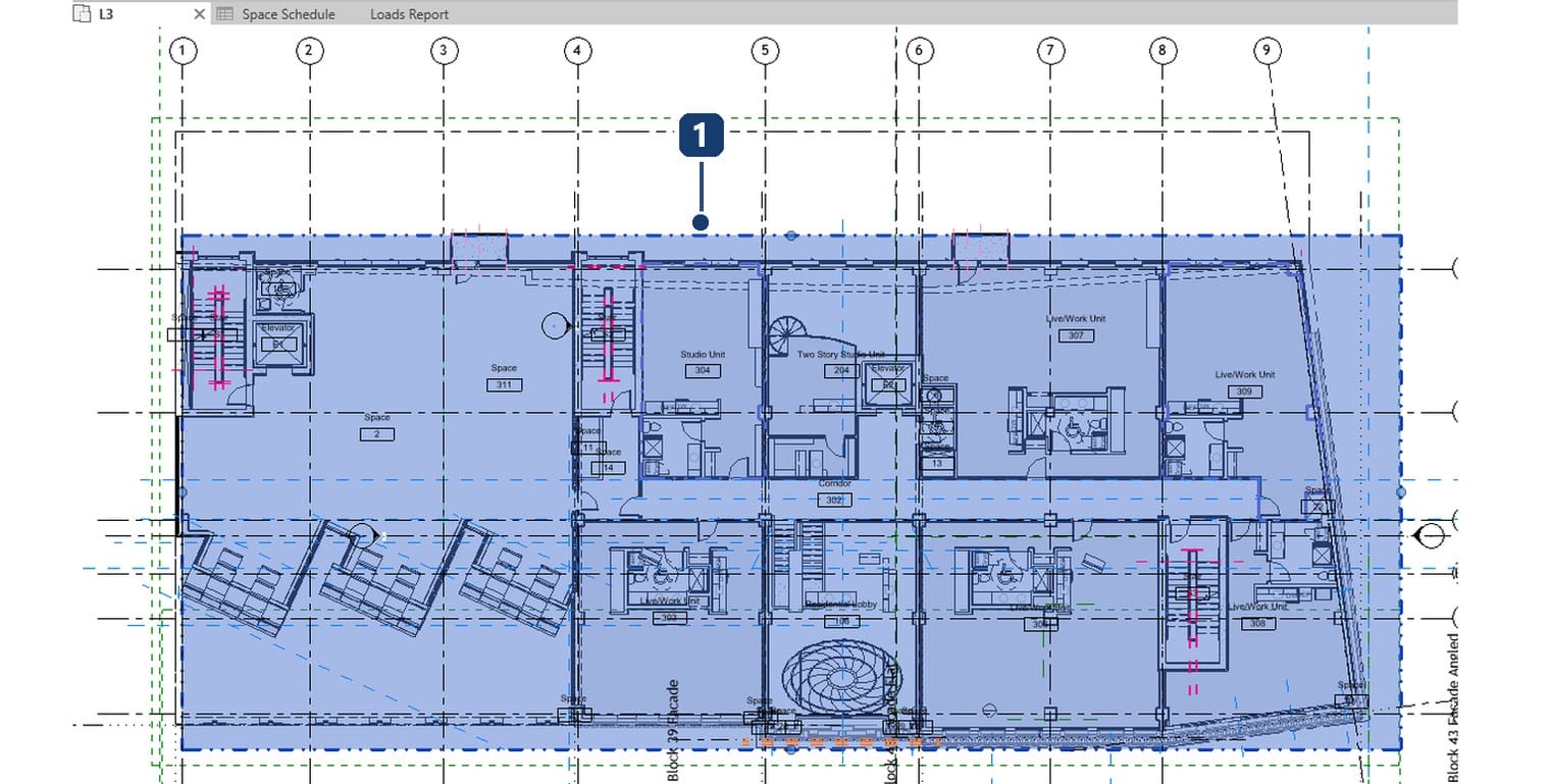 One system-zone sketched around a whole floor, so every space inside belongs to it 1